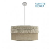 Distribuidor - Lâmpadas Diversas | Colgantes Rustica | COLGANTE EKATERINA 3XE27 BLANCO/SACO REGX60X60 CM CON PASAMANERIA Ref: 188296001